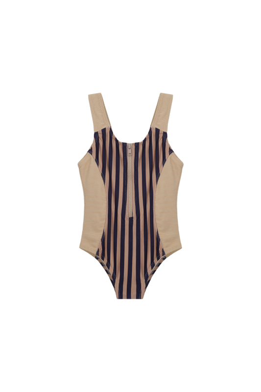 PETIT TANN - Maiô Infantil Beige Lignes