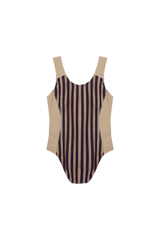 PETIT TANN - Maiô Infantil Beige Lignes