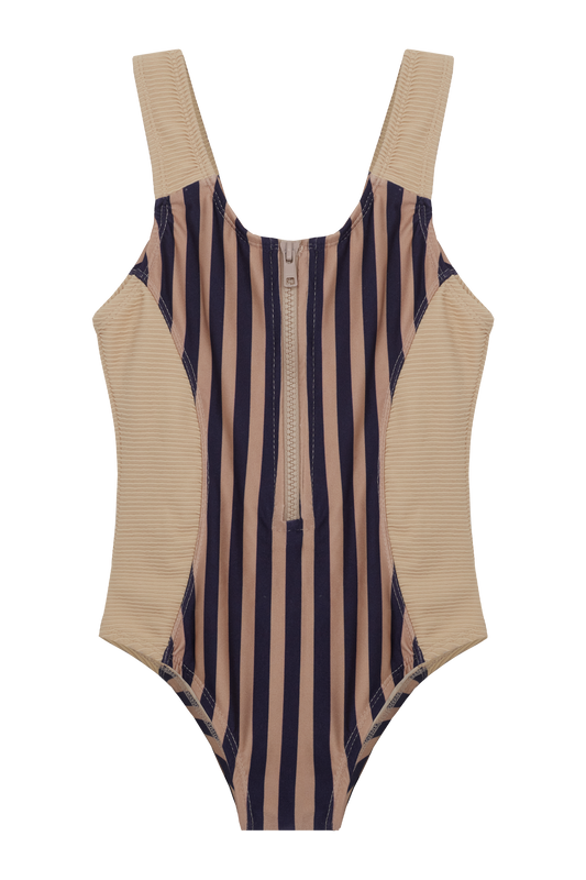 PETIT TANN - Maiô Infantil Beige Lignes